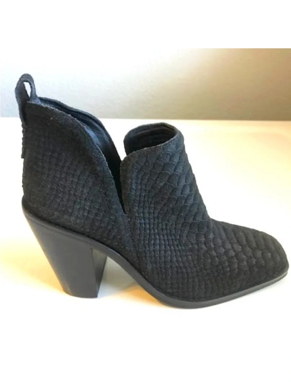Jeffrey Campbell Rowlan Snakeskin Embossed Leather Bootie Ankle Boots Black